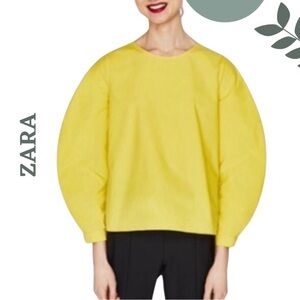 🛍️3/$40 ZARA Collection Yellow Poplin Cotton Balloon Sleeve Blouse – Size Small